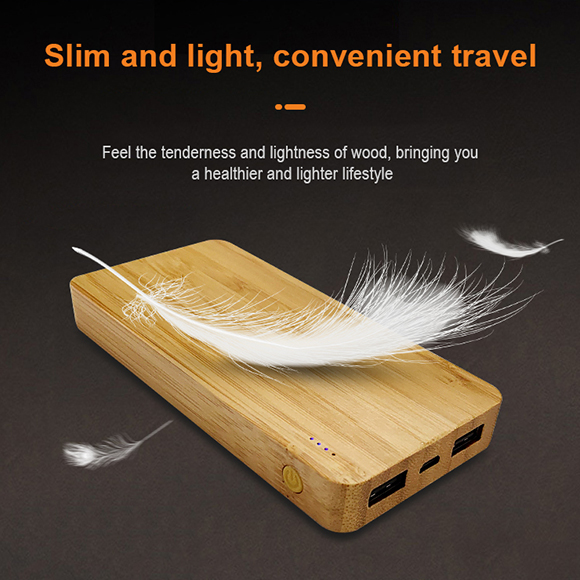 2020 newest 10000mAh 2A bamboo Power Bank LWS-8033